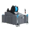 The 1 Man 750L Buy Window Cleaning System (DI) with Electric Reel is a large grey winch machine featuring a blue cable spool, "750" label, multiple control panels, brackets, and metal stabilisers for window cleaning support.