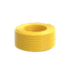 The Yellow Premium Microbore Hose 6.3mm x 100M is neatly coiled in a circular stack against a plain white background, ideal for pure water window cleaning systems.