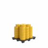 Stacks of 50 yellow Griflex Premium Hose (6.3mm x 100M) coils are arranged on a black pallet against a white background, showcasing neat organisation like in a window cleaning WFP System.